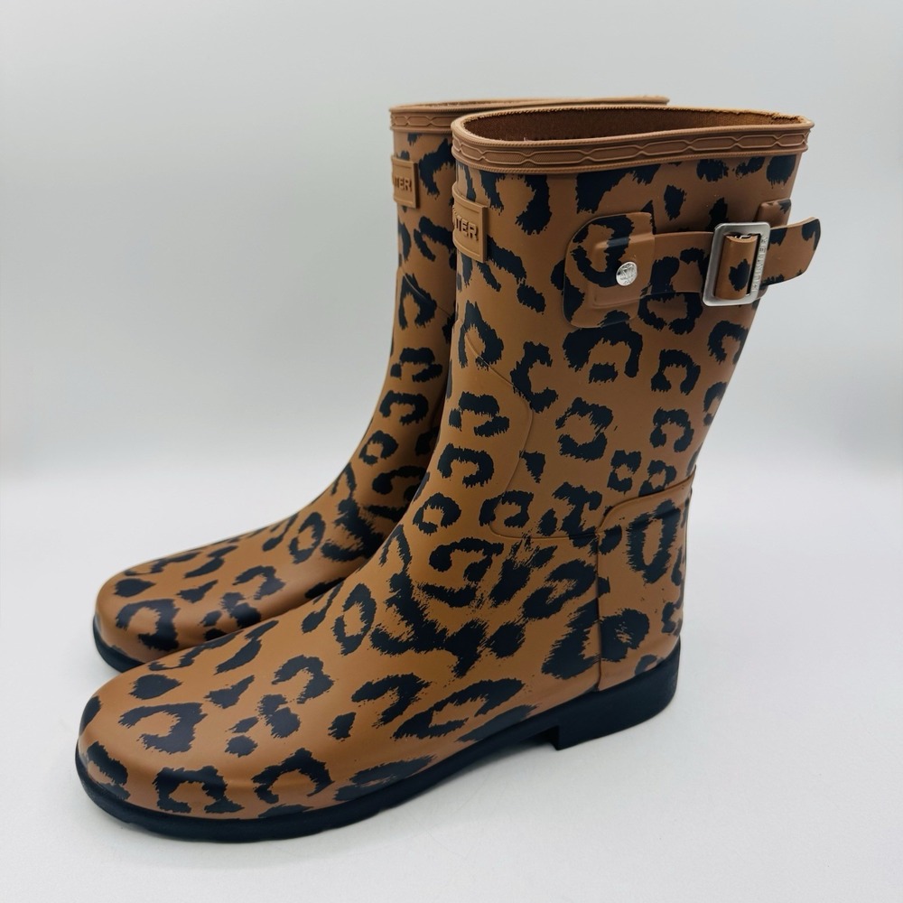 Hunter Original Refined Rain Boots Women's Size 8 Leopard Print Brown - Picture 10 of 16